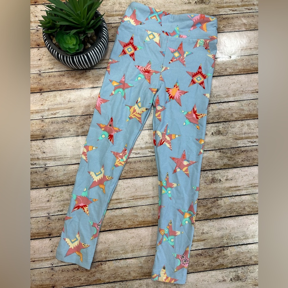 Blue Star Pink Aztec Western Print Kids Leggings (S/M LuLaRoe LLR 2-8)